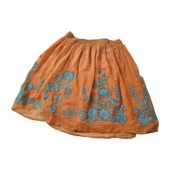 Sundance Skirt Medium Coral Orange Silk Embroidered Floral Tassels Mini Boho - Picture 7 of 9